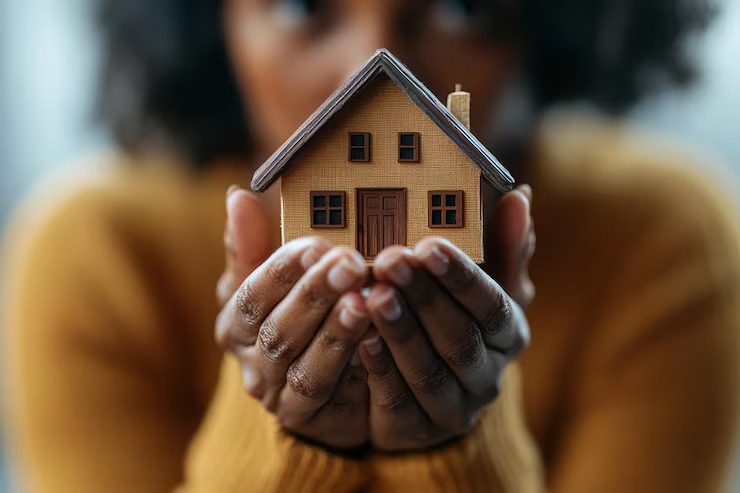 imgi 24 person holding model house with open front door welcoming home concept 1077535 39663