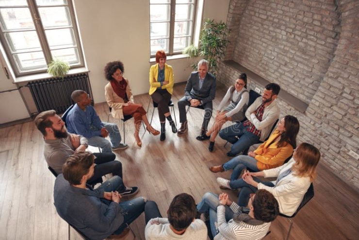group business people sitting circle board room discussing business people sitting circle board room 128649756